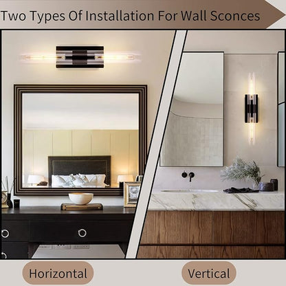 Modern Wall Sconces, 22.8in Black, 2-Light Indoor Wall Mounted Sconces, Bathroom Vanity Light for Living Room, Bedroom, Staircase