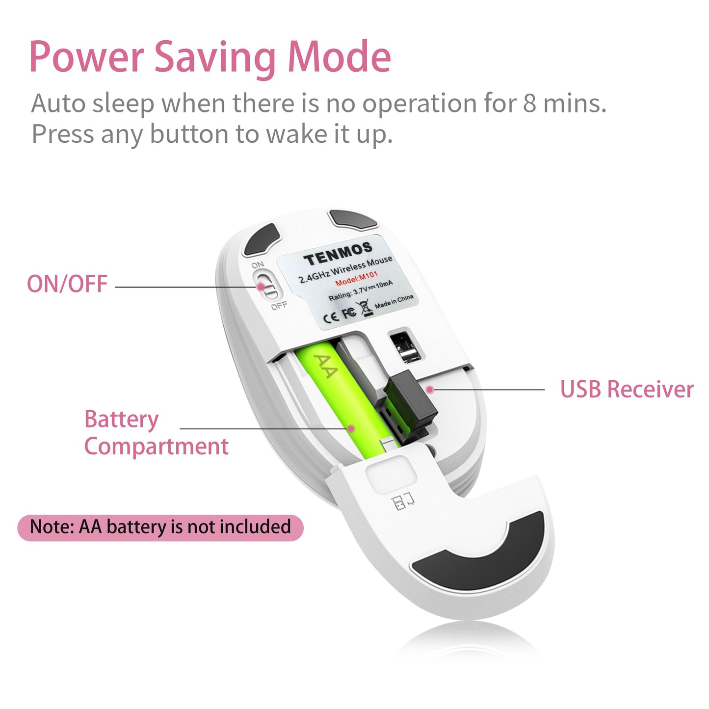 TENMOS M101 Wireless Mouse Cute Silent Computer Mice with USB Receiver, 2.4G Optical Wireless Travel Mouse 1600 DPI for Laptop, Notebook, PC, Computer (Butterfly)