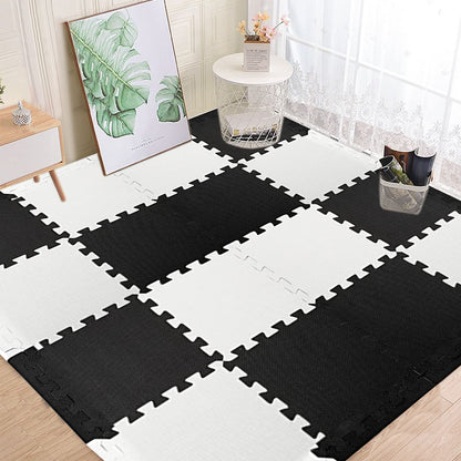 DEAYOU 16 Tiles Interlocking Foam Mat Floor Tiles, 12" x 12" EVA Foam Puzzle Mat with Borders, 0.4" Thick Soft Protective Exercise Padding Mats for Fitness, Play, Gym, Black and Cream White