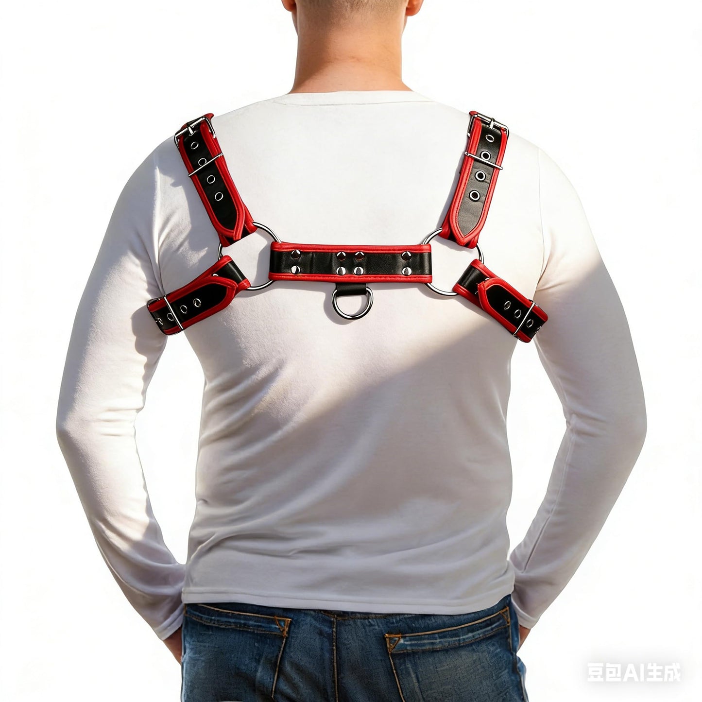 Mens PU Leather Chest Harness Top, Male Adjustable Shoulder Harness Strap Punk Fashion Styling Fantasy Costume for Music Festival Halloween Party Cosplay (Red)