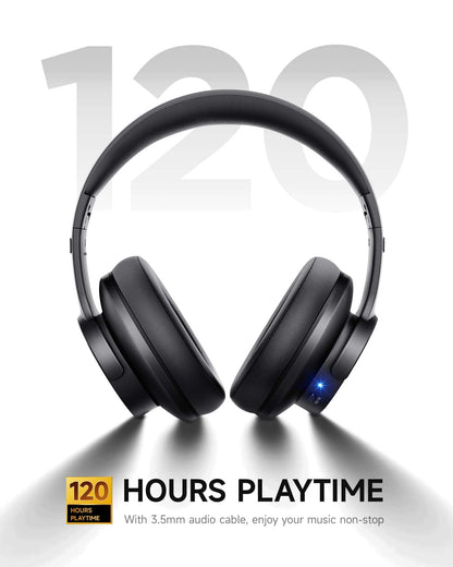 Picun B8 Bluetooth Headphones, 120H Playtime Headphone Wireless Bluetooth with 3 EQ Modes, Low Latency, Hands-Free Calls, Over Ear Headphones for Travel Home Office Cellphone PC Black
