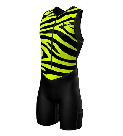 Sparx Men's Premium Triathlon Suit – Padded, Quick-Dry, Compression Fit, Lightweight Tri Suit for Swim, Bike, Run Race & Training (Yellow Tiger, 2XL)