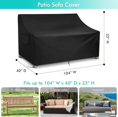 WLEAFJ Patio Sofa Cover Waterproof, 4-Seater Outdoor Sofa Cover, Heavy Duty Outdoor Couch Cover, Large Lawn Patio Furniture Covers with Air Vent, 104’’ W x 40’’ D x 33’’ H