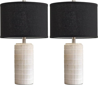 23'' Set of 2 Modern Ceramic Table Lamps, Minimalist Bedside Lamp, Rustic Nightstand End Table Lamp for Bedroom, Living Room, Study Room, Office, 2 LED Bulbs Included (Black)