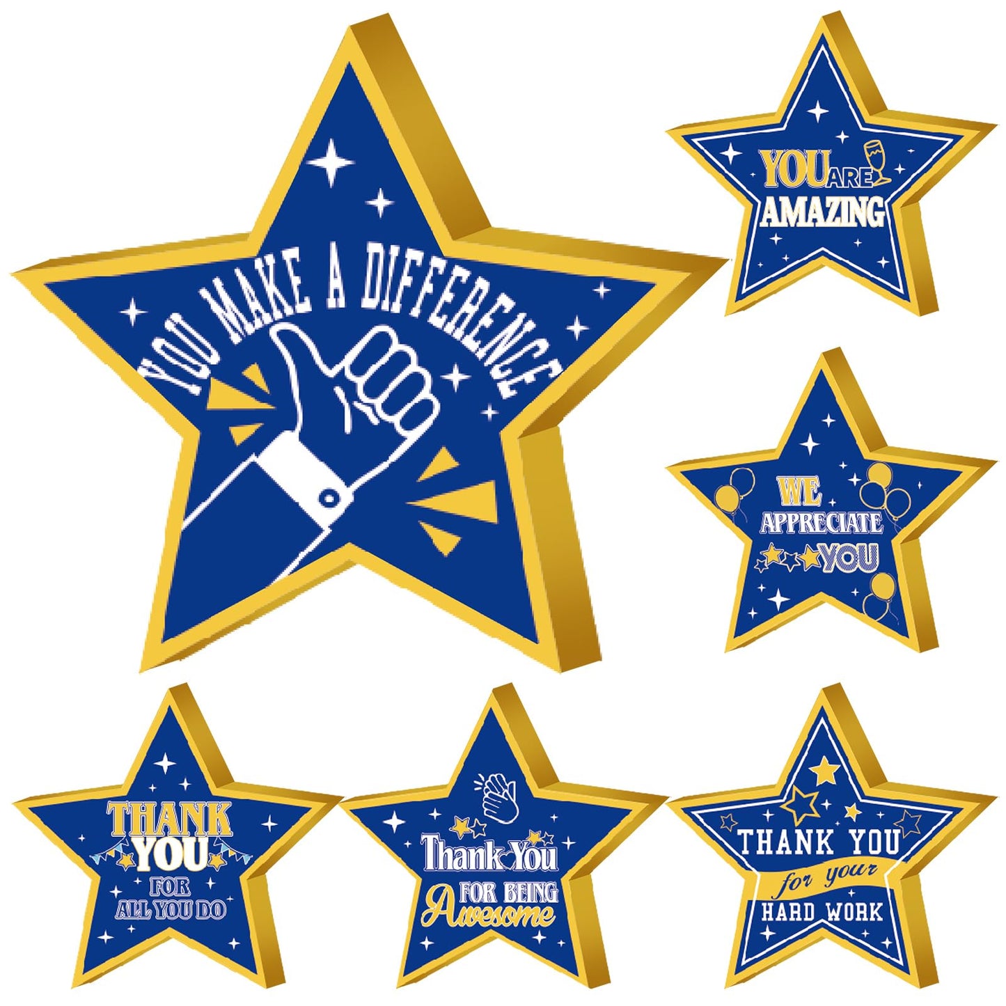 6 Pcs Employee Appreciation Wooden Star Table Sign Blue Gold Employee Appreciation Decorations Thank You Wooden Table Sign Centerpieces for CNA Surgical Technologists Week Team Staff Awards Gifts