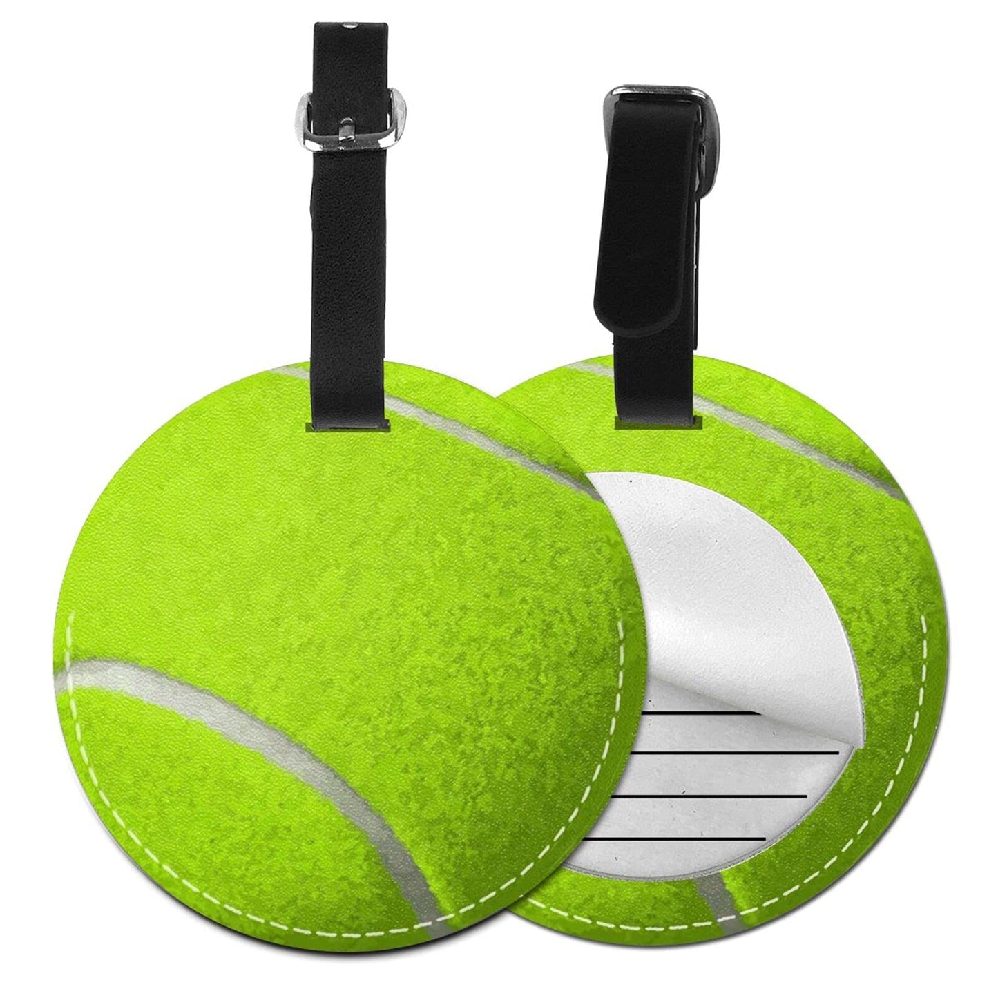 Luggage Tag Tennis Ball Balls for Tennis Lover, Pu Leather Bag Travel Suitcases Id Identifier Baggage Label for Women Men Boys Girls