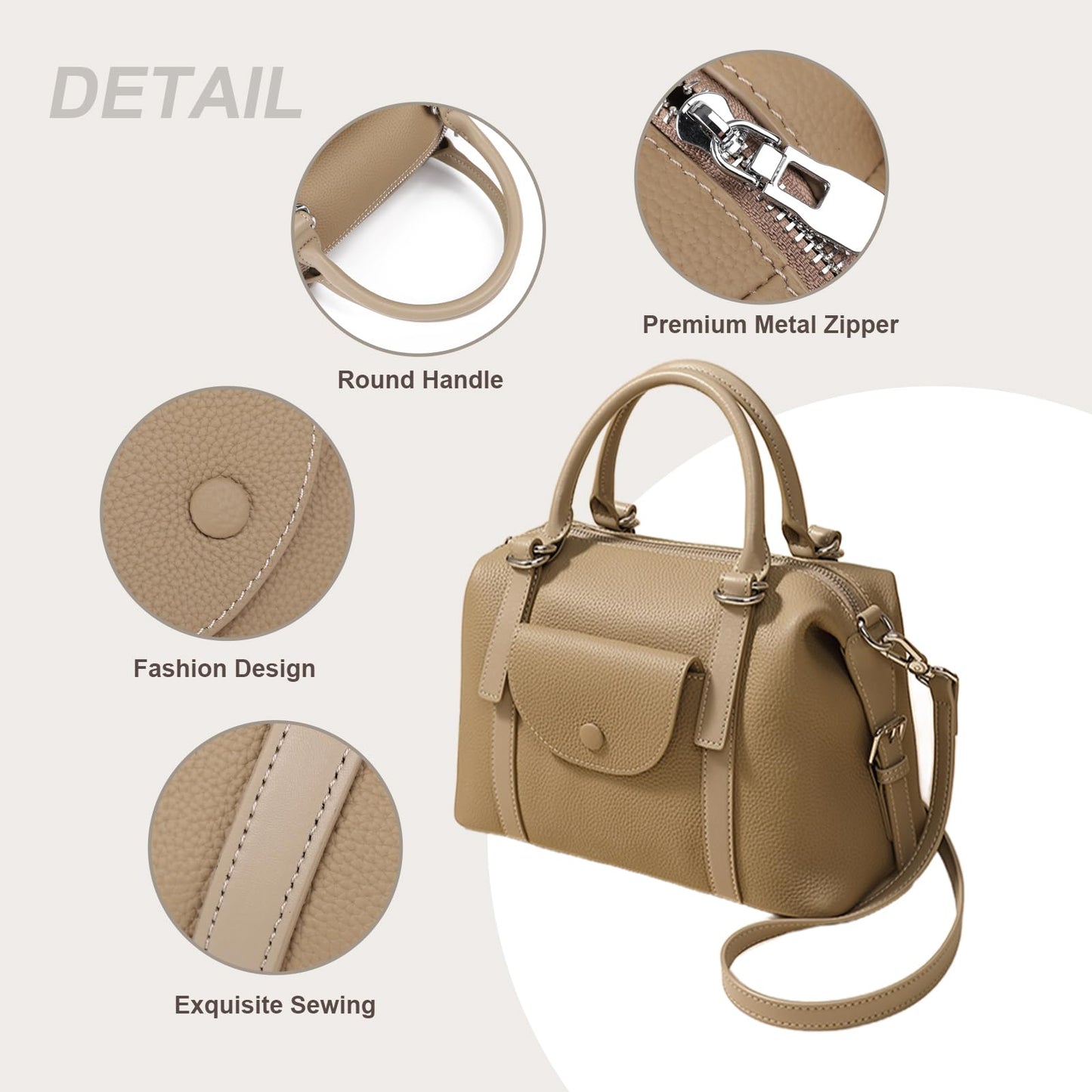 MoreFarther Handbags for Women, Genuine Leather Crossbody Bag Top Handle Bag with Adjustable Detachable Strap(Coffee)