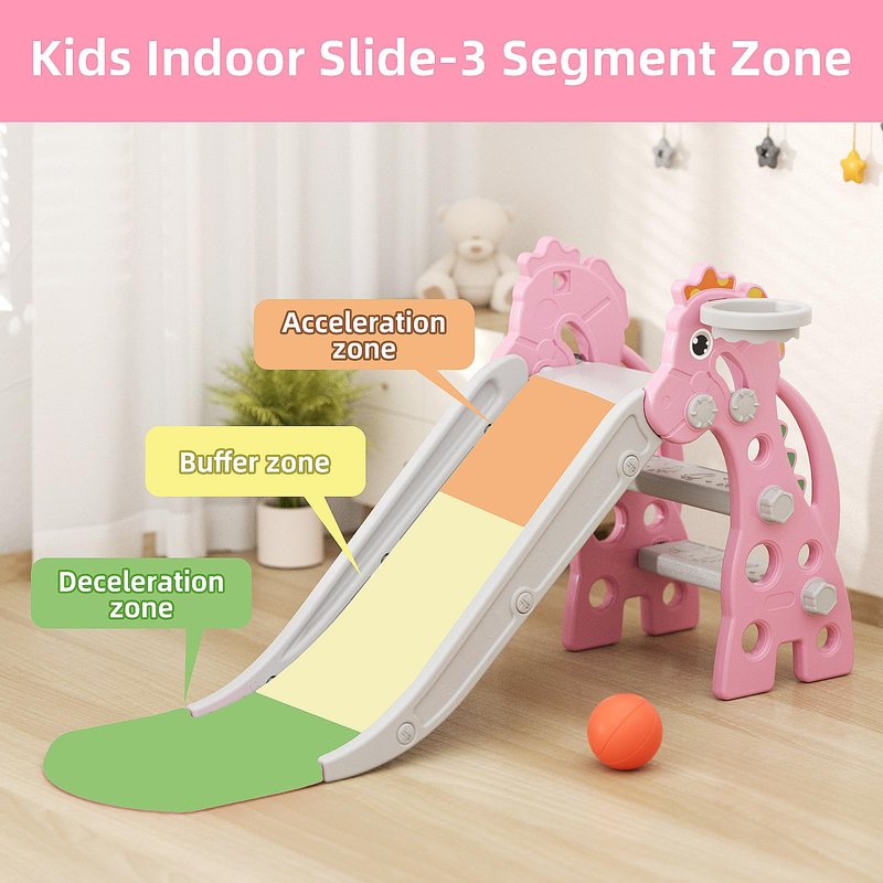 67i 3 in 1 Toddler Slide - 46.8 Inch Long Slide, 10-Min Easy Assembly, Foldable Anti-Tip Stable, Small Indoor Mini Slide for Toddlers 1-3, Baby Inside Slide Resbaladilla Indoor Outdoor Gift (Pink)