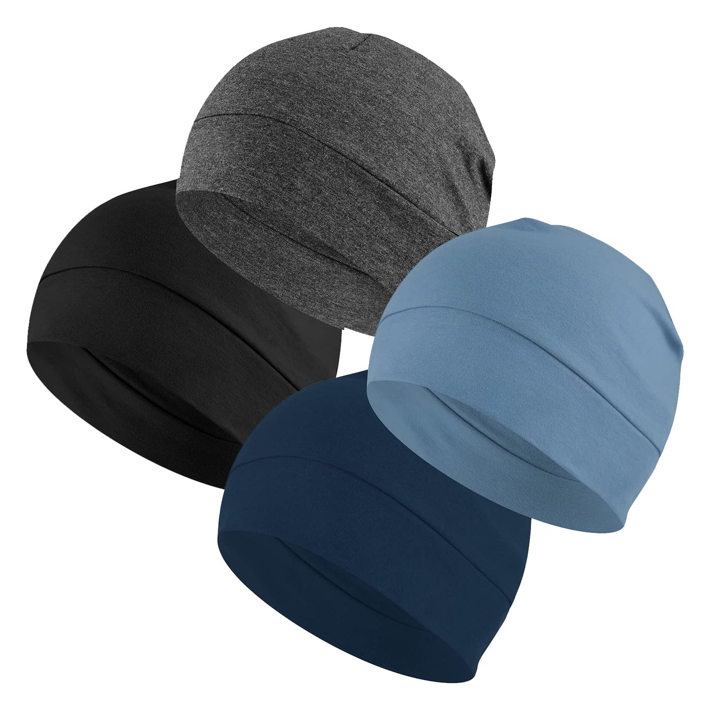 100% Cotton Skull Caps Beanie Sleeping Hats for Men Women 4-Pack Multi