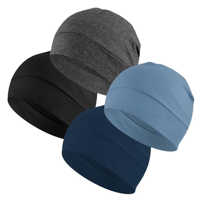 100% Cotton Skull Caps Beanie Sleeping Hats for Men Women 4-Pack Multi