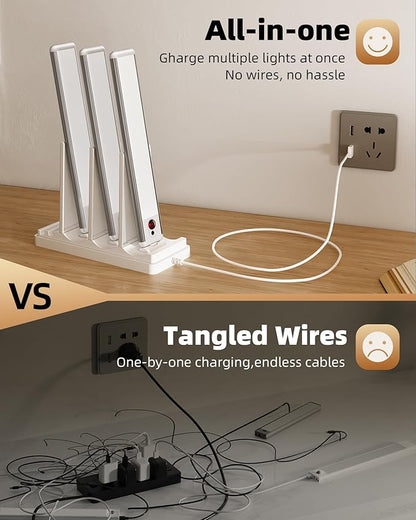 EZVALO Under Cabinet Lighting with Charging Station, Rechargeable Motion Sensor Light Indoor, Dimmable Closet Lights Wireless, 3500K, Motion Activated Under Counter Lights for Kitchen,Pantry(3 Pcs)