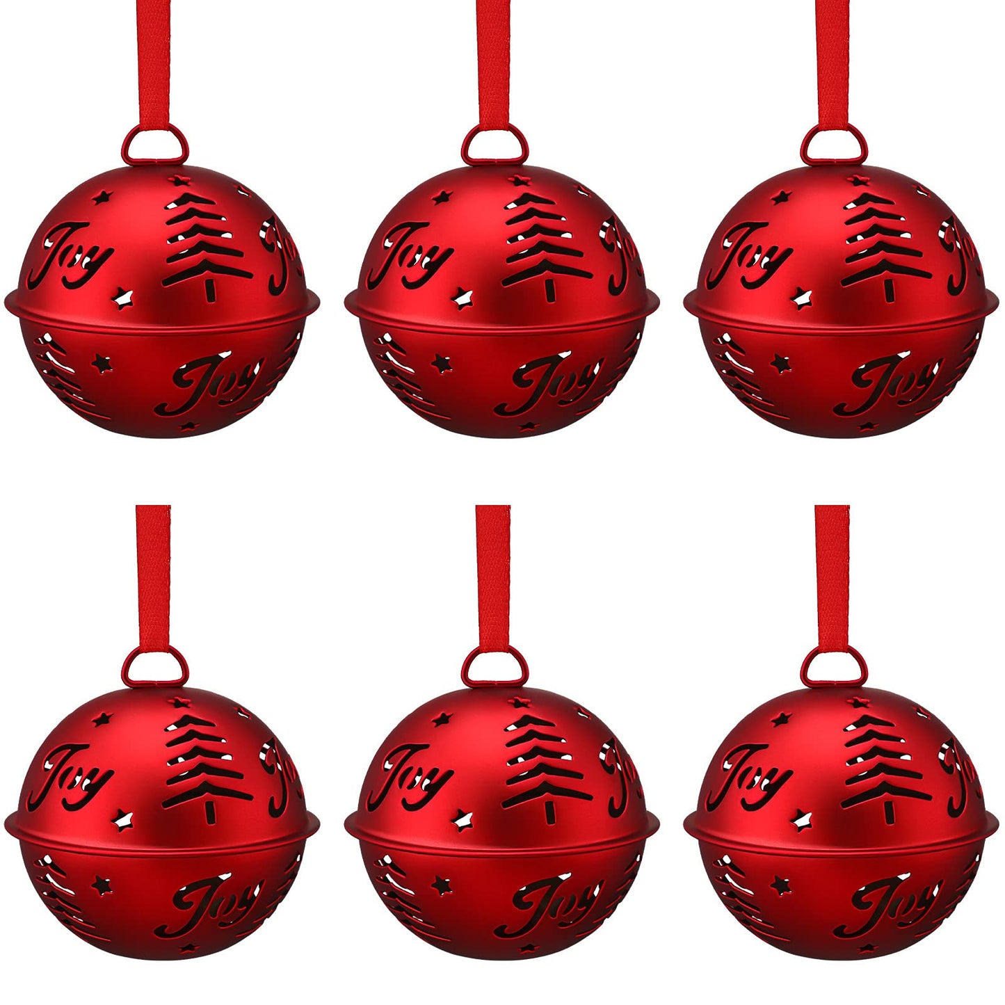 Hotop 6 Pieces Large Jingle Bell Christmas Joy Bell Metal Ornaments with Star Cutouts Sleigh Rustic Xmas Tree Wreath Garland Holiday Party DIY Decor(Red)