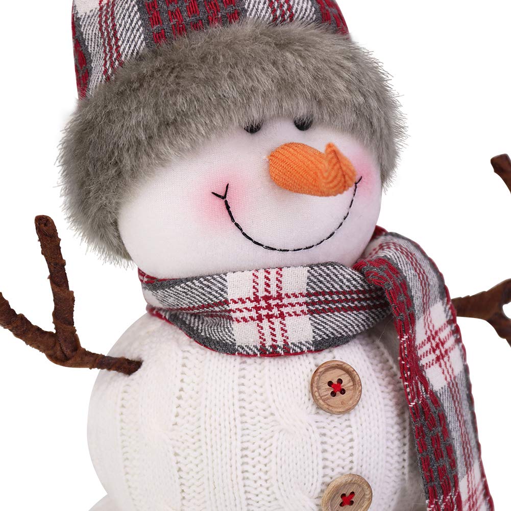 WORLDECO Christmas Cute Snowman Indoor Decorations Handmade Gift, Animated Xmas Snowman Plush Bedroom Home Ornament,Holiday Party Presents, White 20 inch