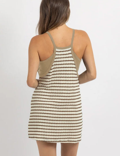 TIQOJE Women’s Striped Athletic Dress with Pockets – Casual Summer Tennis Dress 2025(stripedkhaki-XL)