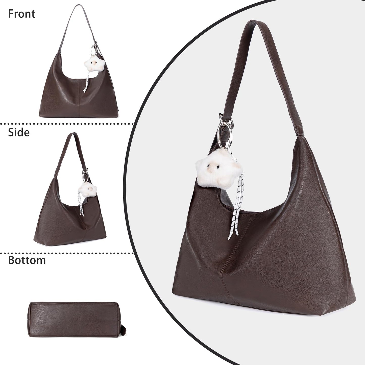Large Hobo Bags for Women Slouchy Shoulder Tote - Vegan Leather Purse with Zipper, Foldable Crossbody Handbag for Work Travel