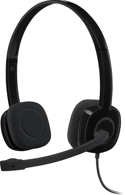 Logitech 3.5 mm Analog Stereo Headset H151 with Boom Microphone (981-000587) Plus Bonus USB Extenders