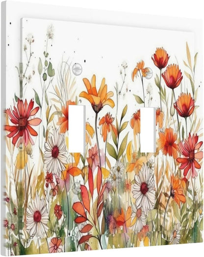 Watercolor Wild Flower Floral 2 Gang Light Switch Plate Cover Double Toggle Wall Plate Decorative Switchplate Electrical Faceplate for Nursery Bedroom Bathroom Decor