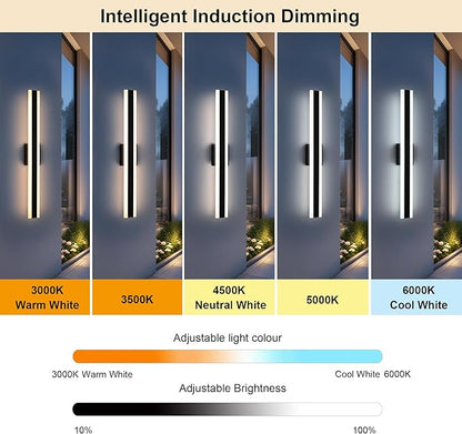 TODOLUZ 2-Pack 32-Inch LED Outdoor Wall Light Fixture, 24W IP65 Waterproof Exterior Linear Wall Mount Lighting, 5 Color Temperature Mode (3000K/3500K/4500K/5000K/6000K)