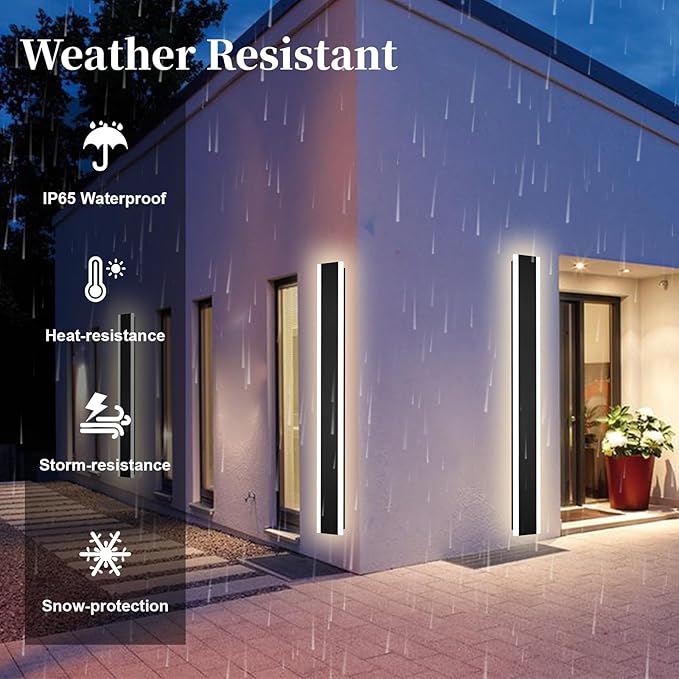 Outdoor Long Wall Lights, 48inch 2 Pack Dimmable Modern Led Wall Lighting,Black Wall Mount Long Linear Exterior Lighting Ip65 Waterproof Exterior Wall Light Fixtures for Garage Patio Porch