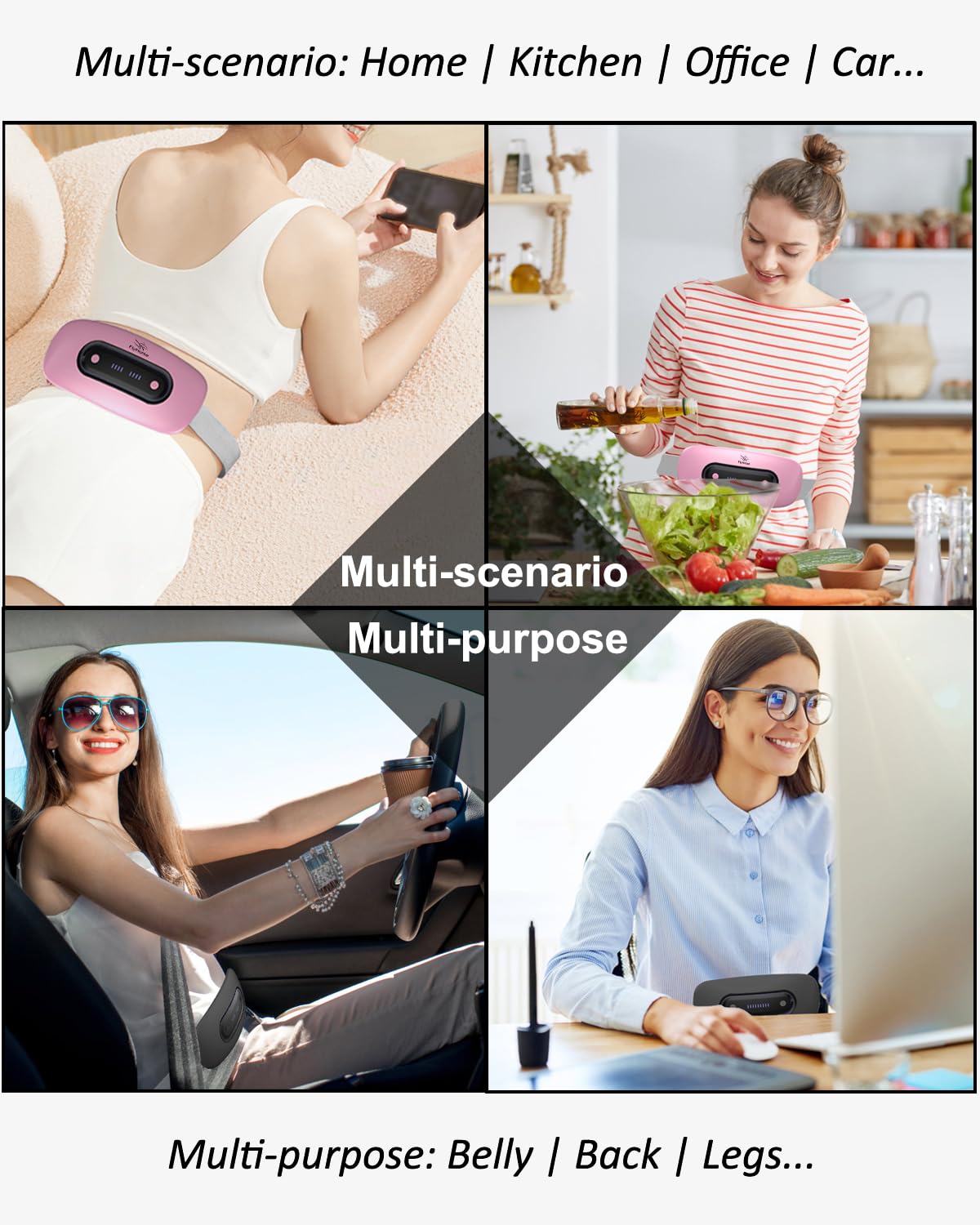 Electric Heating Pad, Portable Cordless Menstrual Heating Pad with 4 Heat Levels and 4 Massage Modes, Fast Large Heating Belly Wrap Belt for Cramps, Back Pain Relief Gifts for Women Girls Her(Black)
