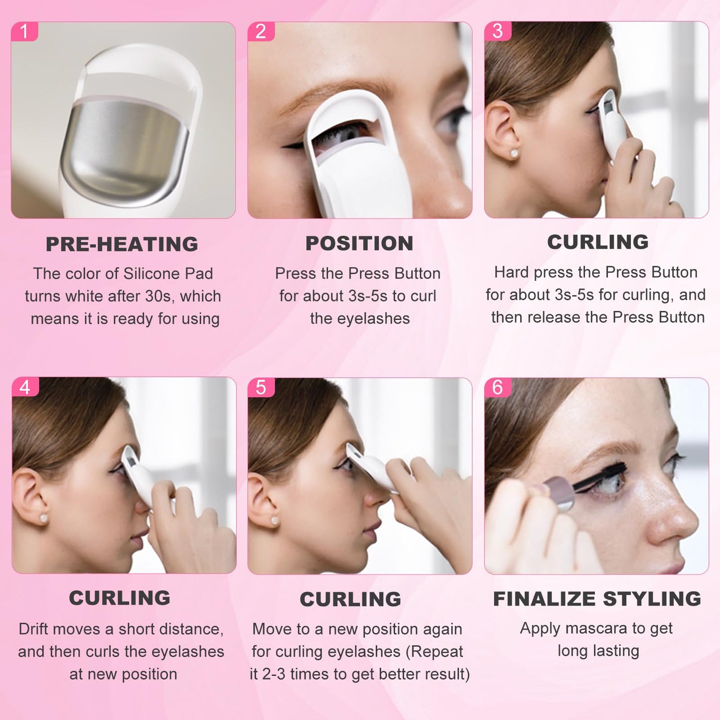 HEBECA Heated Eyelash Curler Professional - Eye Lashes Curler with Innovative Heating Silicone, Electric Eyelashes Curler with 600mAh Rechargeable Battery EC4001 (White)