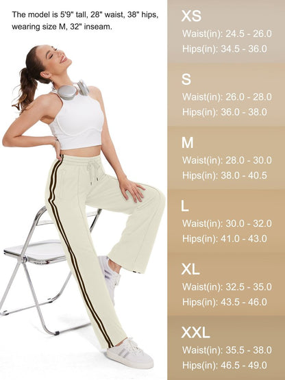 Tapata Tall Women's 34" Inseam Casual Pants Track Athletic Sweatpants Warm Up Loose Side Stripe Street Slacks, Beige, XXL