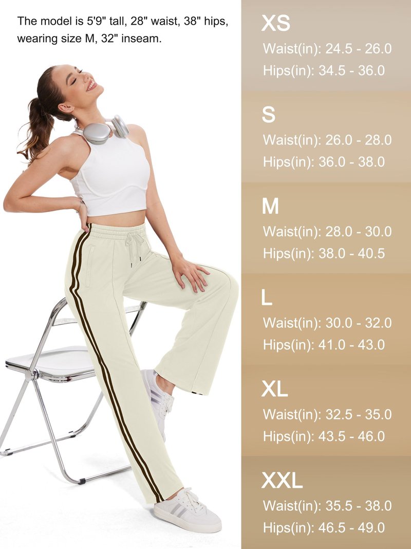 Tapata Regular Women's 30" Inseam Casual Pants Track Athletic Sweatpants Warm Up Loose Side Stripe Street Slacks, Beige, S