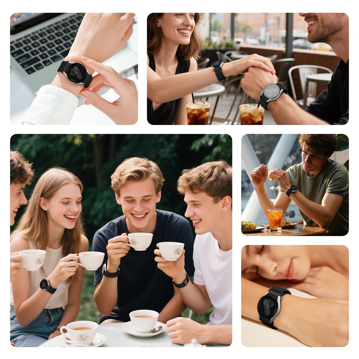 One Click Fabric Bands for Samsung Galaxy Watch 7 6 4 5 FE Band 40mm 44mm/for Galaxy Watch 6 4 Classic 43mm 47mm 42mm 46mm/ 5 Pro 45mm,No Gap Magnetic Elastic Braided Nylon Sport Strap Men Women