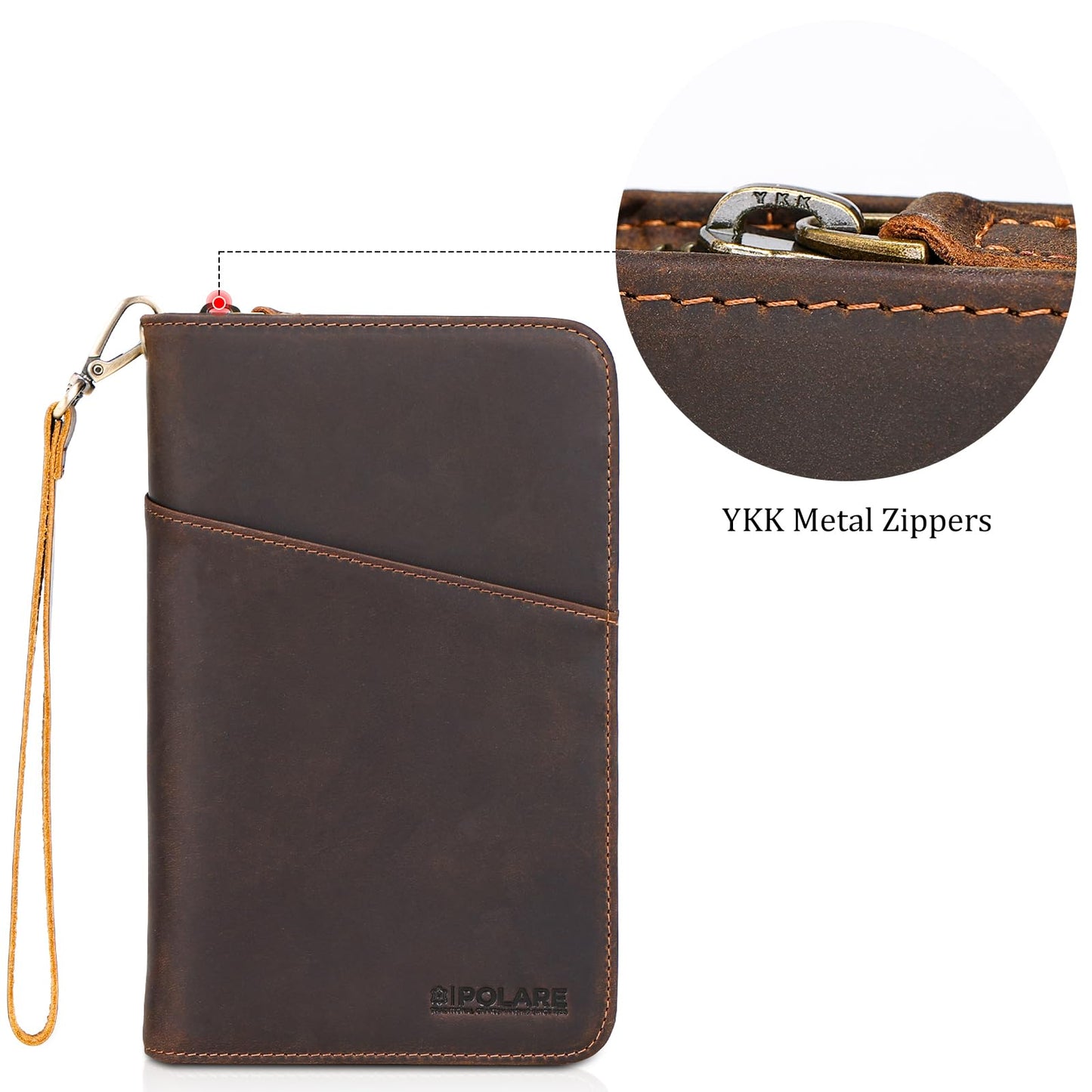Polare Full Grain Leather Travel Passport Holder RFID Blocking Cover Case Travel Document Organizer Wallet Holders 2 Passports With YKK Zipper