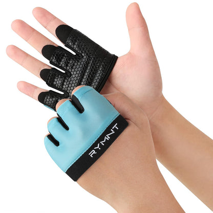 RYMNT Minimal Workout Gloves,Short Micro Weight Lifting Gloves Grip Pads with Full Palm Protection & Extra Grip for Men Women Weightlifting,Gym,Cross Training,Powerlifting,WODs.Aqua-Large