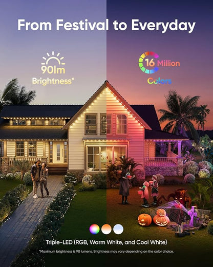eufy Permanent Outdoor Lights E22, 50ft with 30 Triple-LED Lights, Smart RGBWW for Christmas, Daily and Holiday, IP67 Waterproof, AI Lighting Themes for Christmas Decorations, Links with Cameras