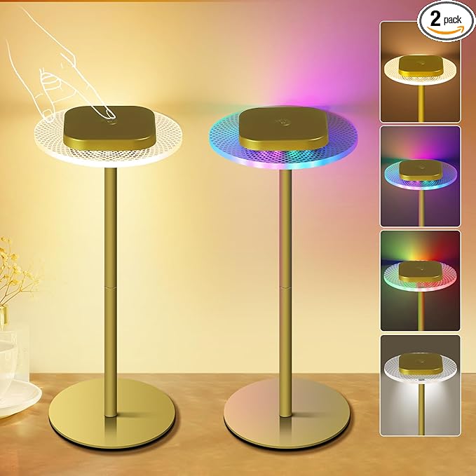 LOFTEK Cordless Table Lamps Set of 2, Rechargeable Table Lamp, Up to 55 Hrs Ultra-Long Battery Life, Eye-Friendly, Touch Dimming, Portable Wireless Ambient Lighting (Gold, 2 Pack)