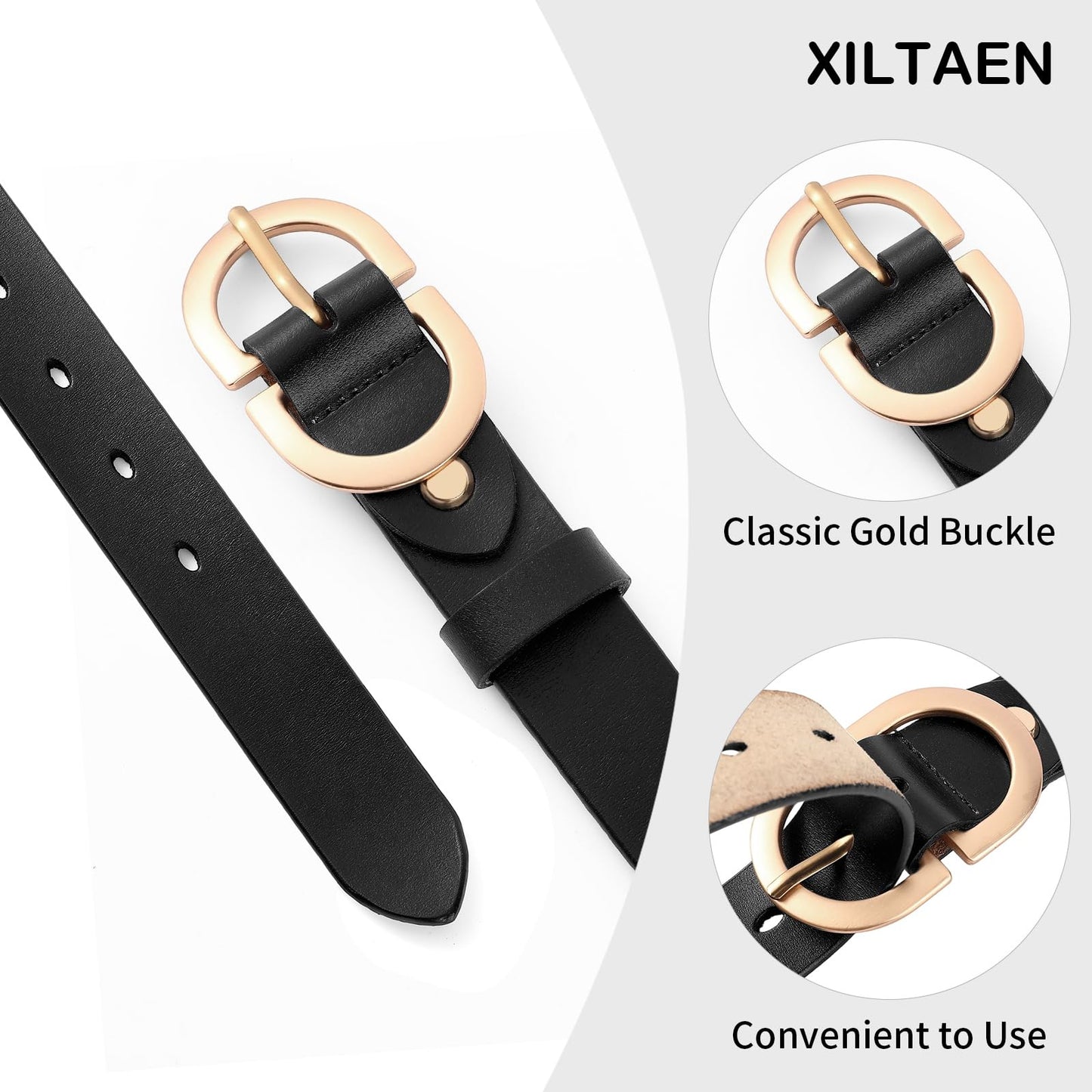XILTAEN Women's Leather Belts Ladies Waist Belt with Gold Buckle for Female Jeans Dresses Pants Belt