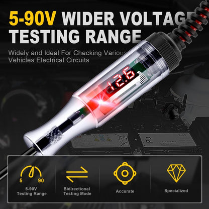 WINAMOO Automotive Test Light 5-90V Digital LED Circuit Tester with Voltage Display, Auto Bidirectional Light Tester, Electrical Voltage Tester with Extended Spring Wire & Probe for Car/RV/Vehicles