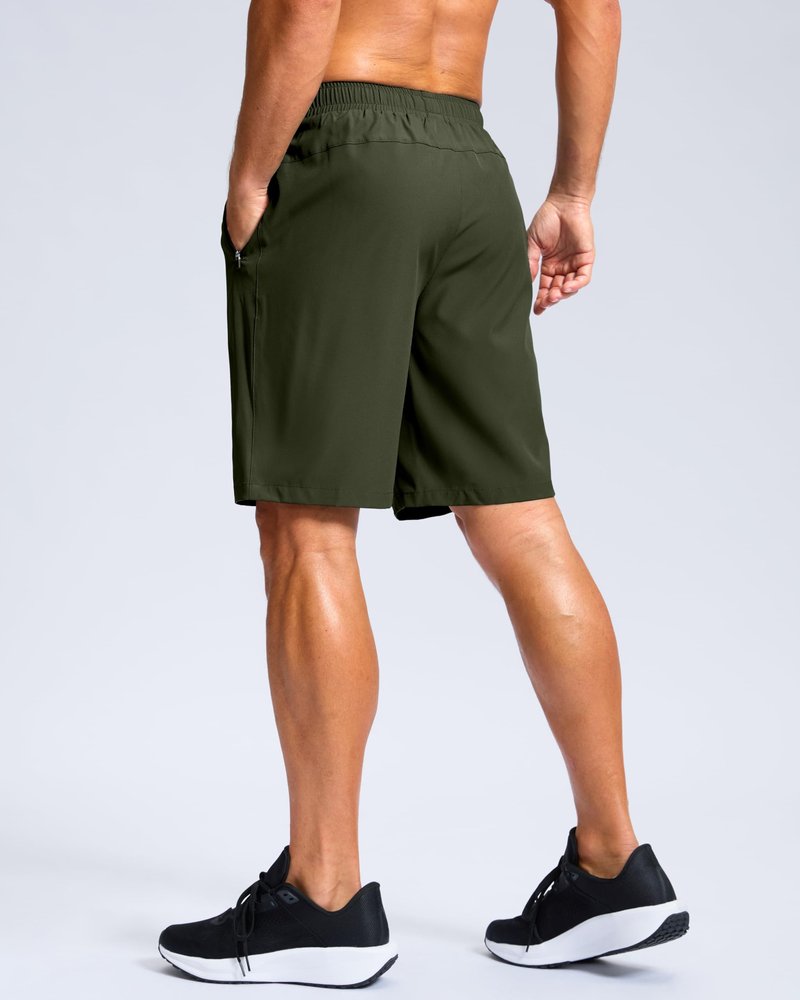 Men's Athletic Running Shorts with Zipper Pockets Quick Dry 7"/ 5"/ 9" Workout Gym Shorts for Basketball Hiking(Olive,9XS)