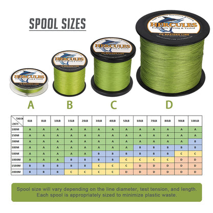 HERCULES Braided Fishing Line 100m 109yds 6lbs-100lbs Pe Superline 4 Strands (Army Green 6lb/2.7kg 0.08mm)
