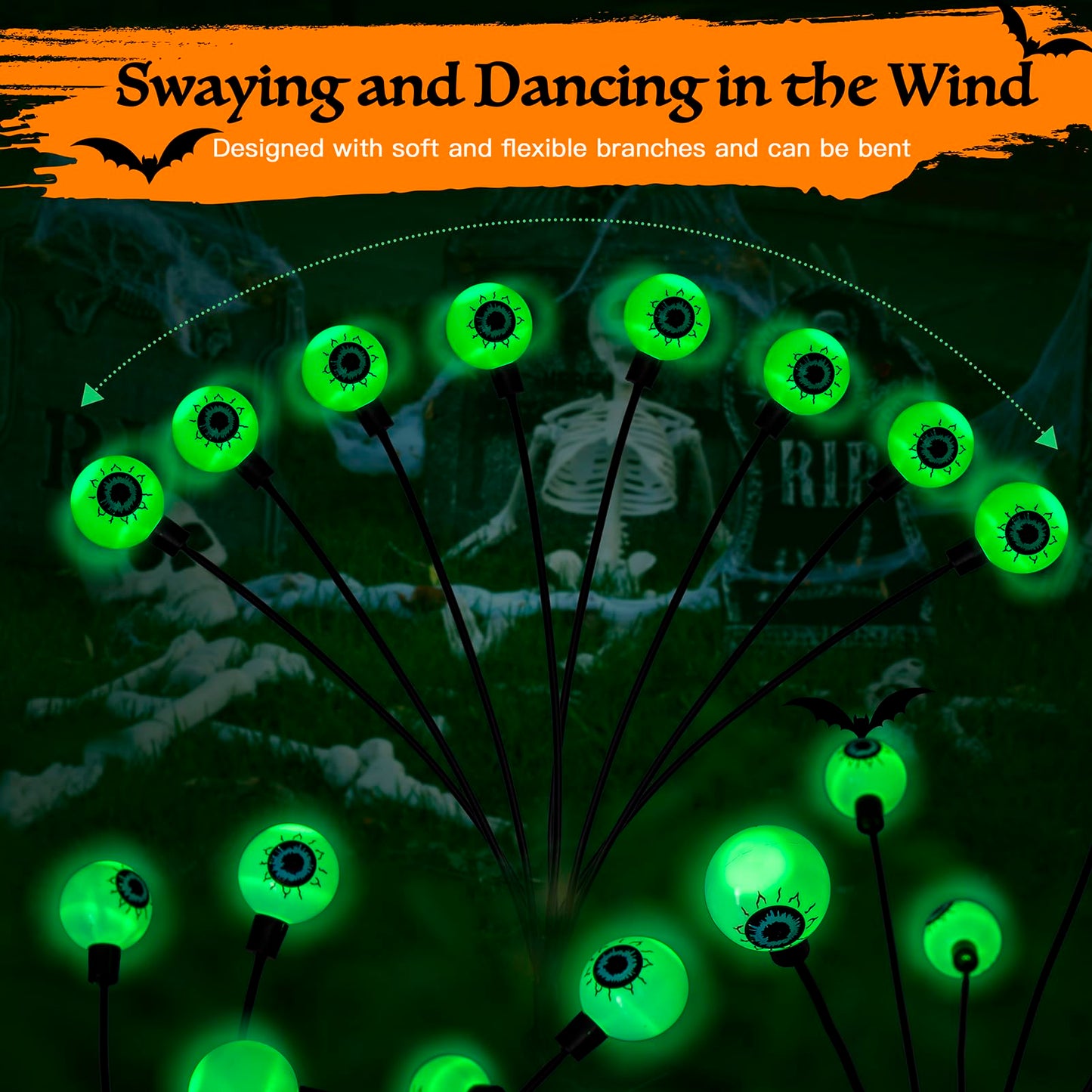 Flumy Halloween Decorations Outdoor, 2 Pack 16LED Solar Eyeball Lights, Scary Decor Lights Waterproof, for Backyard Landscape Lawn Solar Lightning, Garden Pathway Halloween Party Yard Patio