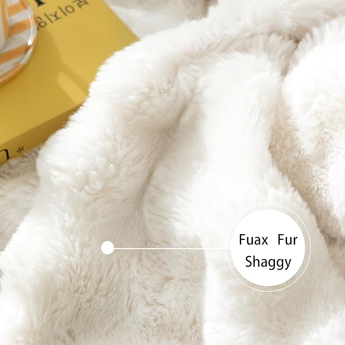Luxury Faux Fur Throw Blanket 3D Bubble for Couch - Fluffy Blanket Double-Sided Non-Shedding, 60x80 Inches, Fits Bed/Car/Camping/Patio, Gift for Women,Room Decor,White