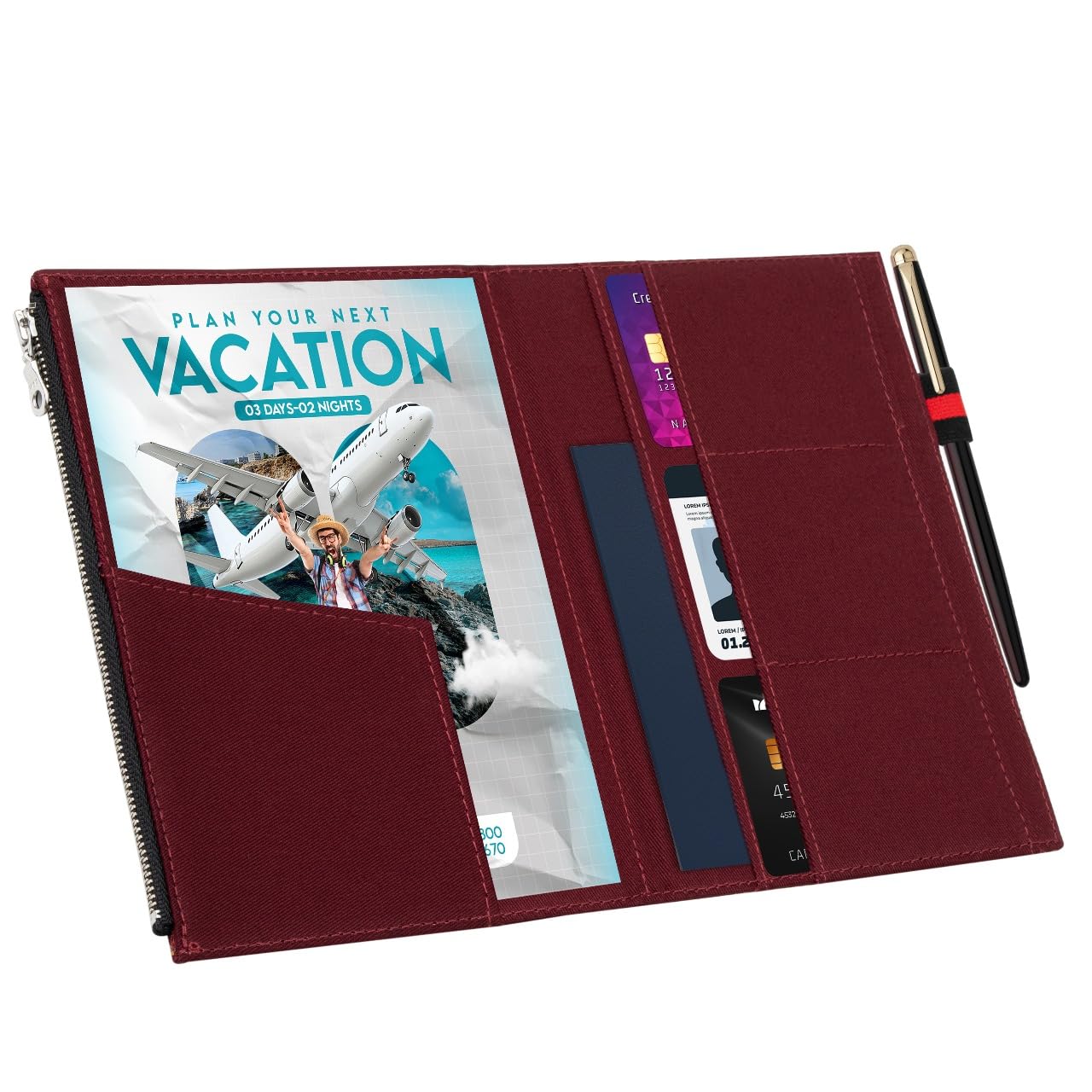 WANDERINGS Zipper Case Card Sleeve Holder Travelers Journal Accessory for Refillable Travel Journals - A5 Size - 5.25" x 8.25" - Durable 100% Cotton Fabric Planner Accessories Case