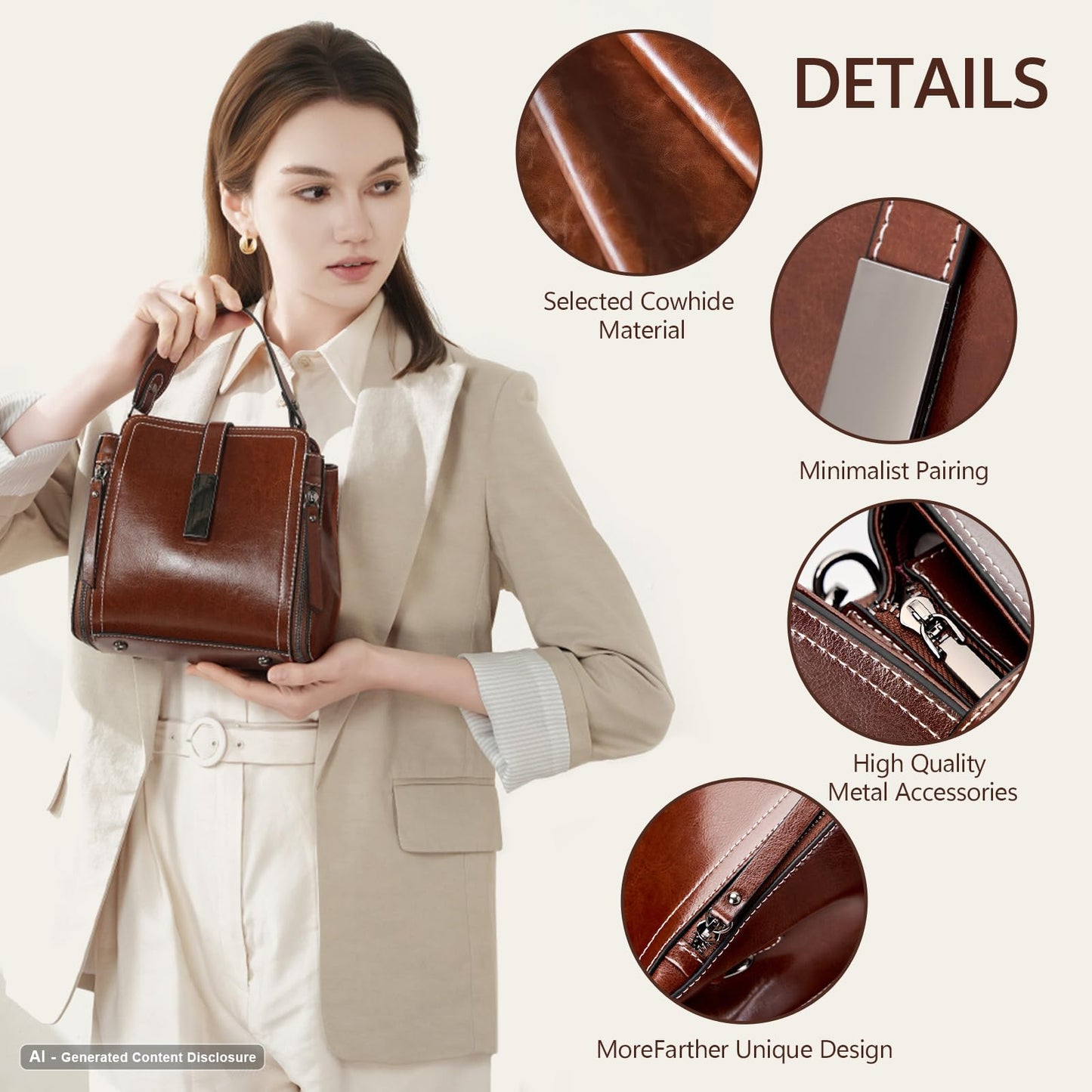MoreFarther Genuine Leather Crossbody Bags for Women, Designer Leather Purses Bucket Shoulder Bag with Adjustable Straps(Coffee)
