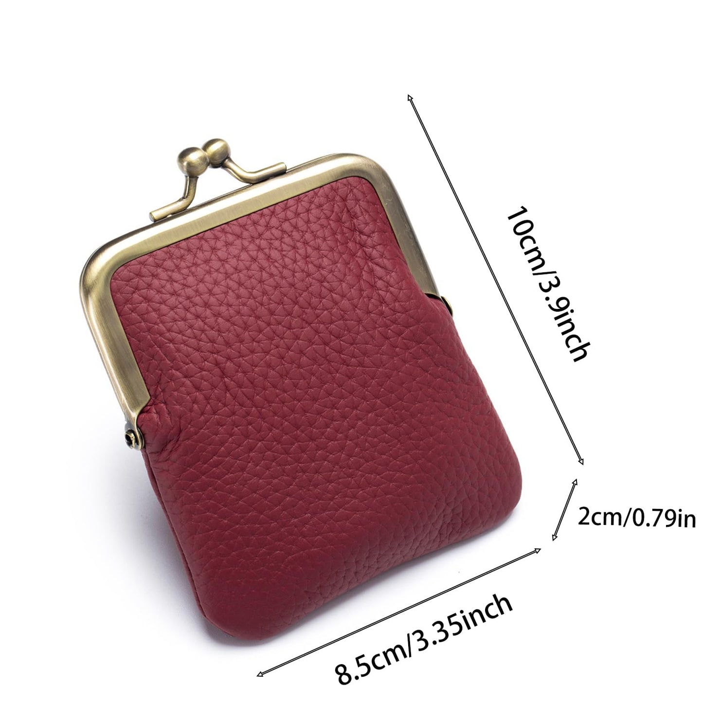 Yurtziru 1Pcs Vintage Coin Purse Kissing Lock Wallet Coin Organizer Buckle Kissing Lock Coin Purse Leather Coin Clip for Men & Women (Burgundy)