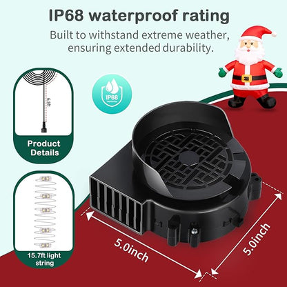 2-Pack Inflatable Fan Replacement, 1.5A Air Fan Blower with 2.0A Adapter and 5 LEDs Bulbs Light Strings for Halloween, Thanksgiving and Christmas Inflatables (IP68 Waterproof, 5.0 * 5.0'')