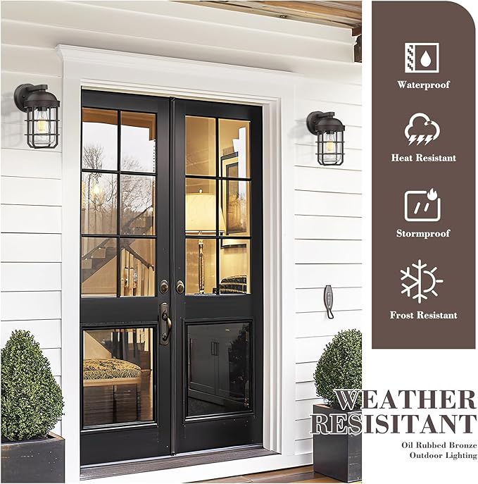 Emliviar Farmhouse Wall Mount Outdoor Lighting, Nautical Exterior Light Fixture Metal with Clear Glass, Outside Light in Oil Rubbed Bronze Finish for Garden & Porch, GE255BL ORB