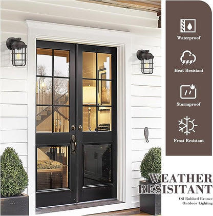 Emliviar Farmhouse Wall Mount Outdoor Lighting, Nautical Exterior Light Fixture Metal with Clear Glass, Outside Light in Oil Rubbed Bronze Finish for Garden & Porch, GE255BL ORB