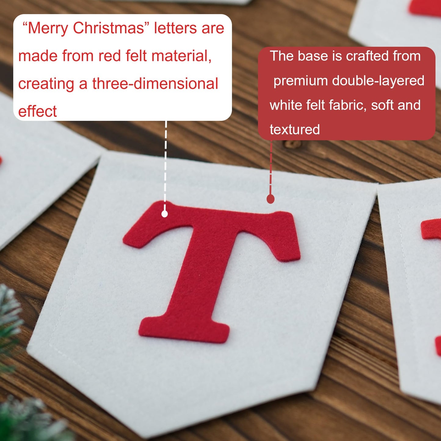 JUIIZAY Felt Merry Christmas Banner Xmas Decorations Christmas Sign Pre-Assembled Celebration Hanging Decor For Home Office Fireplace