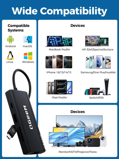 QGeeM USB C Hub Ethernet,9 in 1 USB Type C Hub HDMI Multi-Port Converter Adapter,100W Pd, USB 3.0,SD/TF Card Reader,Compatible for MacBook Pro Air Ipad HP Dell Lenovo Chromebook etc.