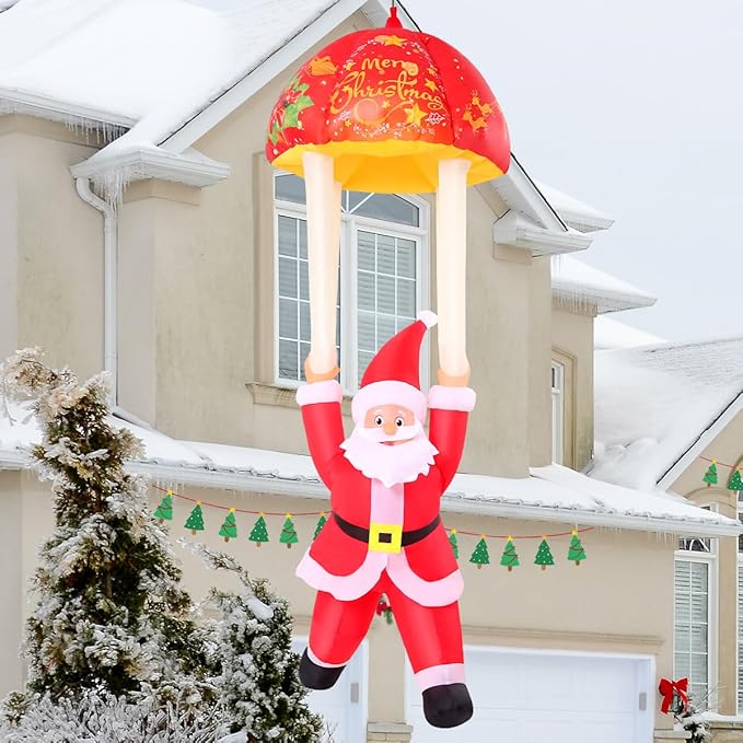 GOOSH 8.2 FT Hanging Christmas Santa Inflatables Decorations, Outdoor Parachute Santa Claus Blow Up Yard with Built-in LEDs for Outdoor Christmas Party Yard Garden Lawn Decor