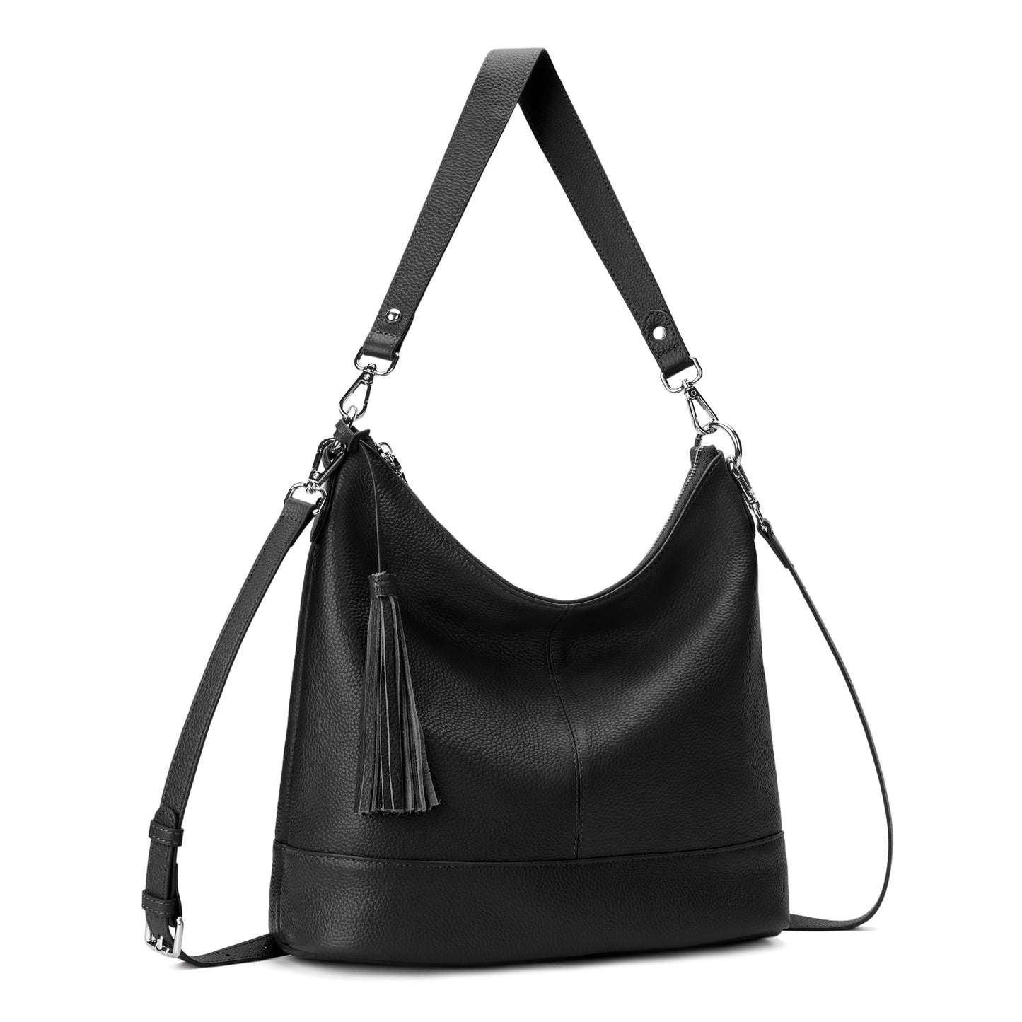 befen Genuine Leather Hobo Bags for Women, Black Crossbody Bags for Women Large Leather Purses, Women's Shoulder Handbags with 2 Removable Strap, Slouchy Bucket Purse With Zipper Pocket for Everyday