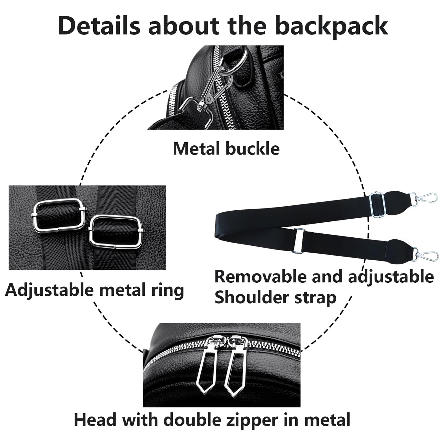 HUAZHIMAO Small Backpack Purse for Women Mini Backpacks PU Leather Women's Versatile 3 in 1 Fashion Handbag Travel Daypacks (Black)