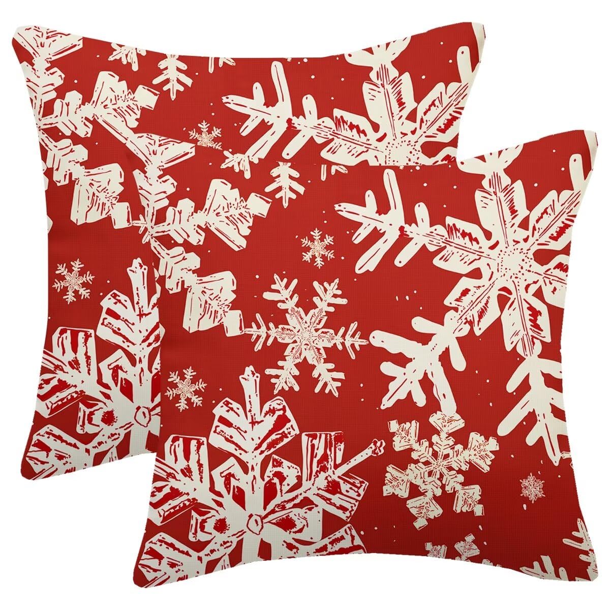 AELUTYSH Red Christmas Pillow Covers 18x18 Inch Set of 2 Winter Snowflake Decorative Throw Pillows Farmhouse Holiday Christmas Decor Cushion Covers Linen for Home Living Room Bed Outdoor
